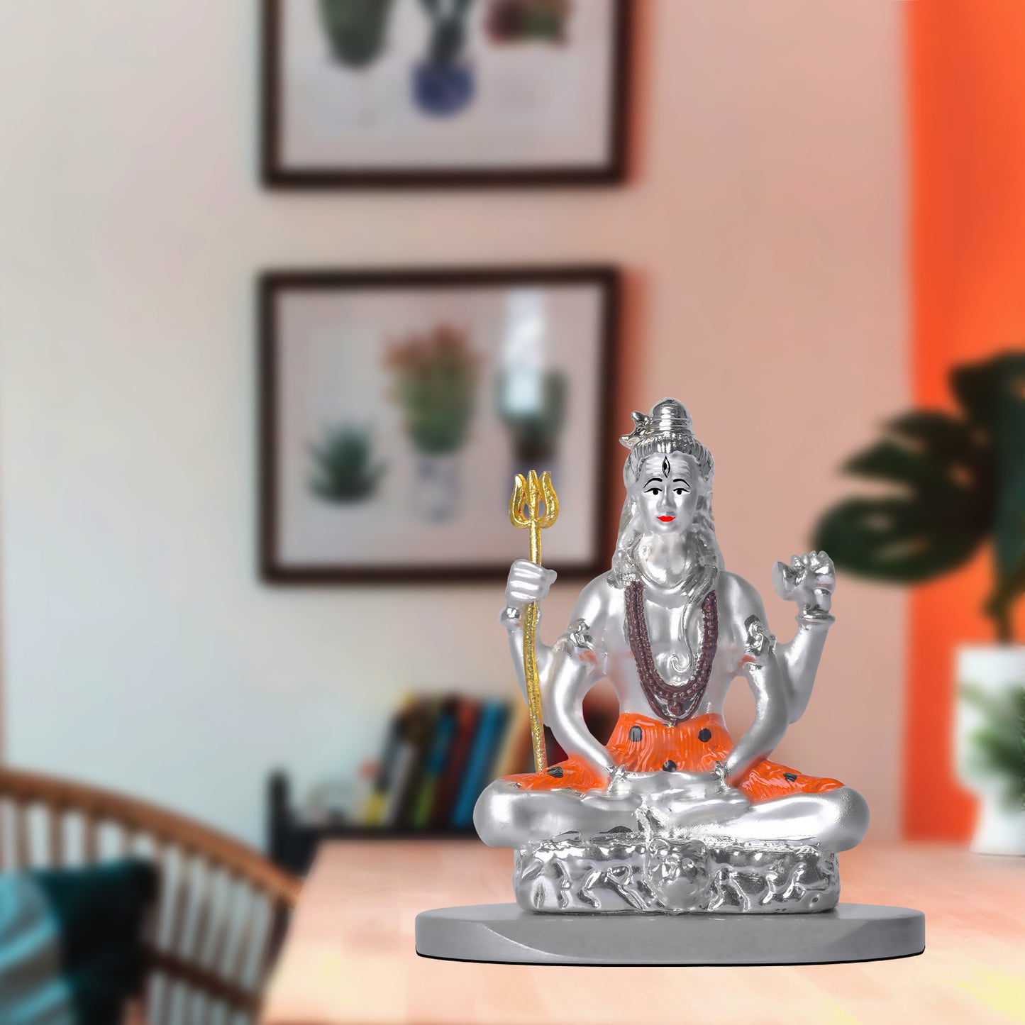 DIVINITI 999 Silver Plated Lord Shiva Statue Spiritual Power, Peace Idol For Car Dashboard, Home Decor, Table Decor, Puja Room, Luxury Gift (8x7 CM)