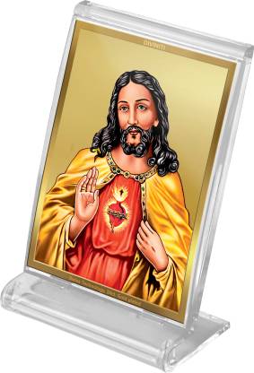 Diviniti 24K Gold Plated Jesus Christ Frame For Car Dashboard, Home Decor, Tabletop and Gift (11 x 6.8 CM)