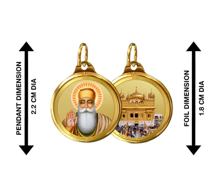 Diviniti 24K Gold Plated Guru Nanak & Golden Temple 18MM Double Sided Pendant For Men, Women & Kids