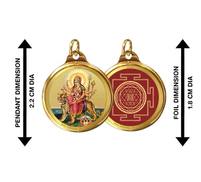 DIVINITI 24K Gold Plated Durga & Yantra 18 MM Double Sided Pendant For Men, Women & Kids