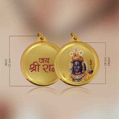 Diviniti 24K Gold Plated Lord Ram Lalla & Jai Shri Ram 18MM Double Sided Pendant For Men, Women & Kids