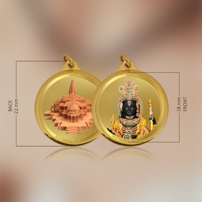 Diviniti 24K Gold Plated Lord Ram Lalla & Ram Mandir 18MM Double Sided Pendant For Men, Women & Kids