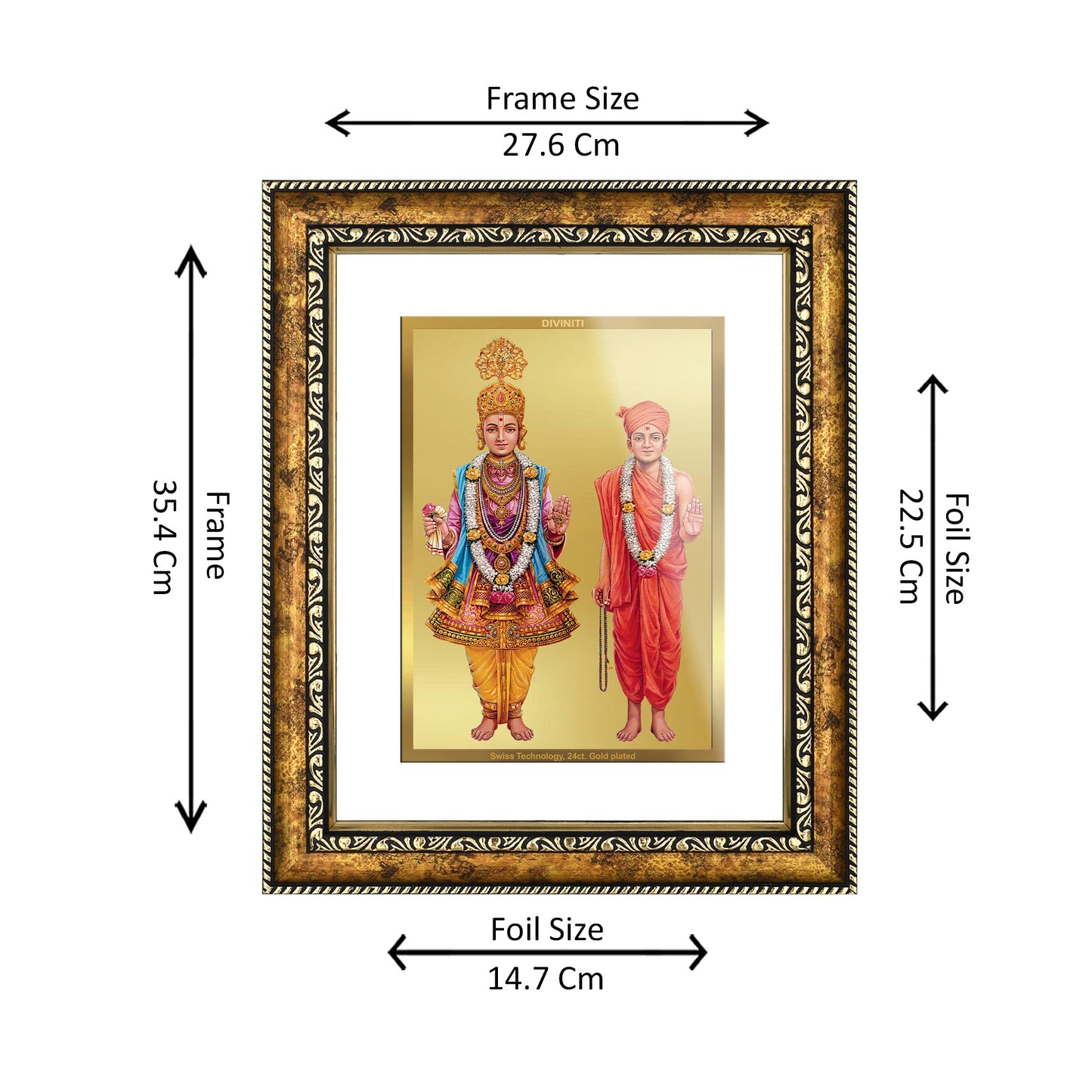 DIVINITI 24K Gold Plated Swaminarayan Wall Photo Frame for Home Decor, Wall Hanging, Table Top, Puja Room & Gift DG113S3 (27.6X35.4 CM)