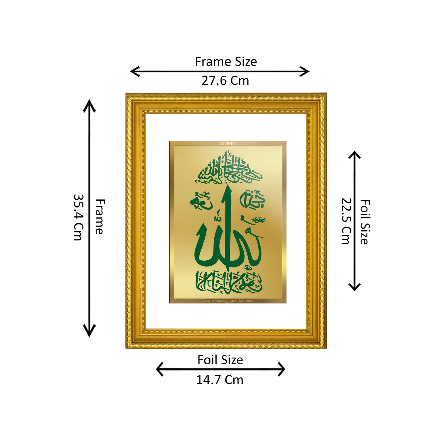 DIVINITI 24K Gold Plated Allah Wall Photo Frame for Home Decor, Wall Hanging, Table Top, Puja Room & Gift DG056S3 (27.6X35.4 CM)