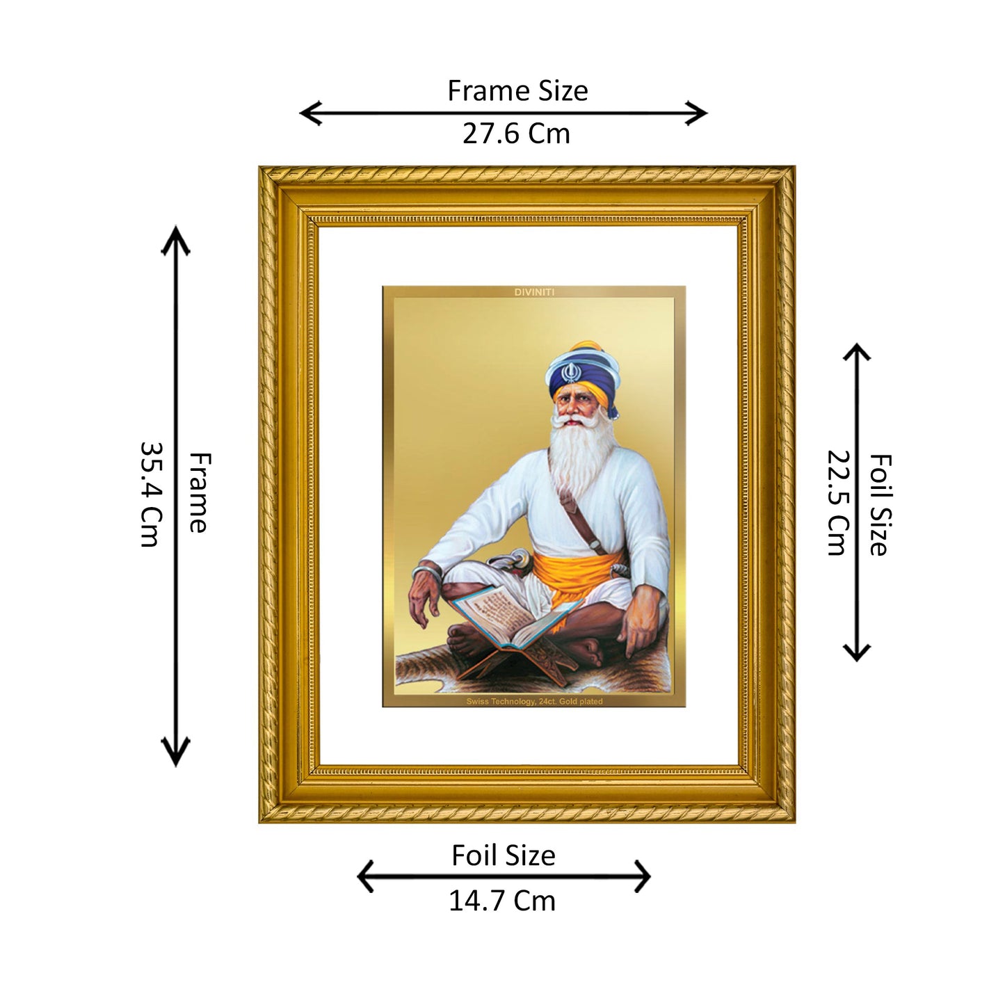 DIVINITI 24K Gold Plated Baba Deep Singh Wall Photo Frame for Home Decor, Wall Hanging, Table Top, Puja Room & Gift DG056S3 (27.6X35.4 CM)