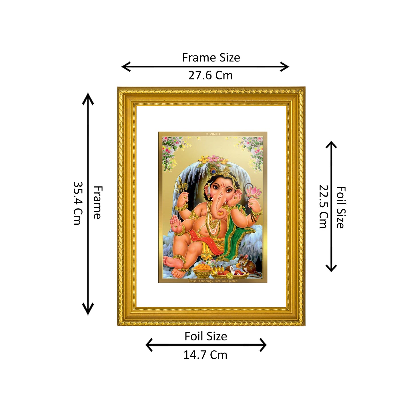 DIVINITI 24K Gold Plated Bal Ganesha Wall Photo Frame for Home Decor, Wall Hanging, Table Top, Puja Room & Gift DG056S3 (27.6X35.4 CM)