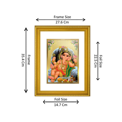 DIVINITI 24K Gold Plated Bal Ganesha Wall Photo Frame for Home Decor, Wall Hanging, Table Top, Puja Room & Gift DG056S3 (27.6X35.4 CM)