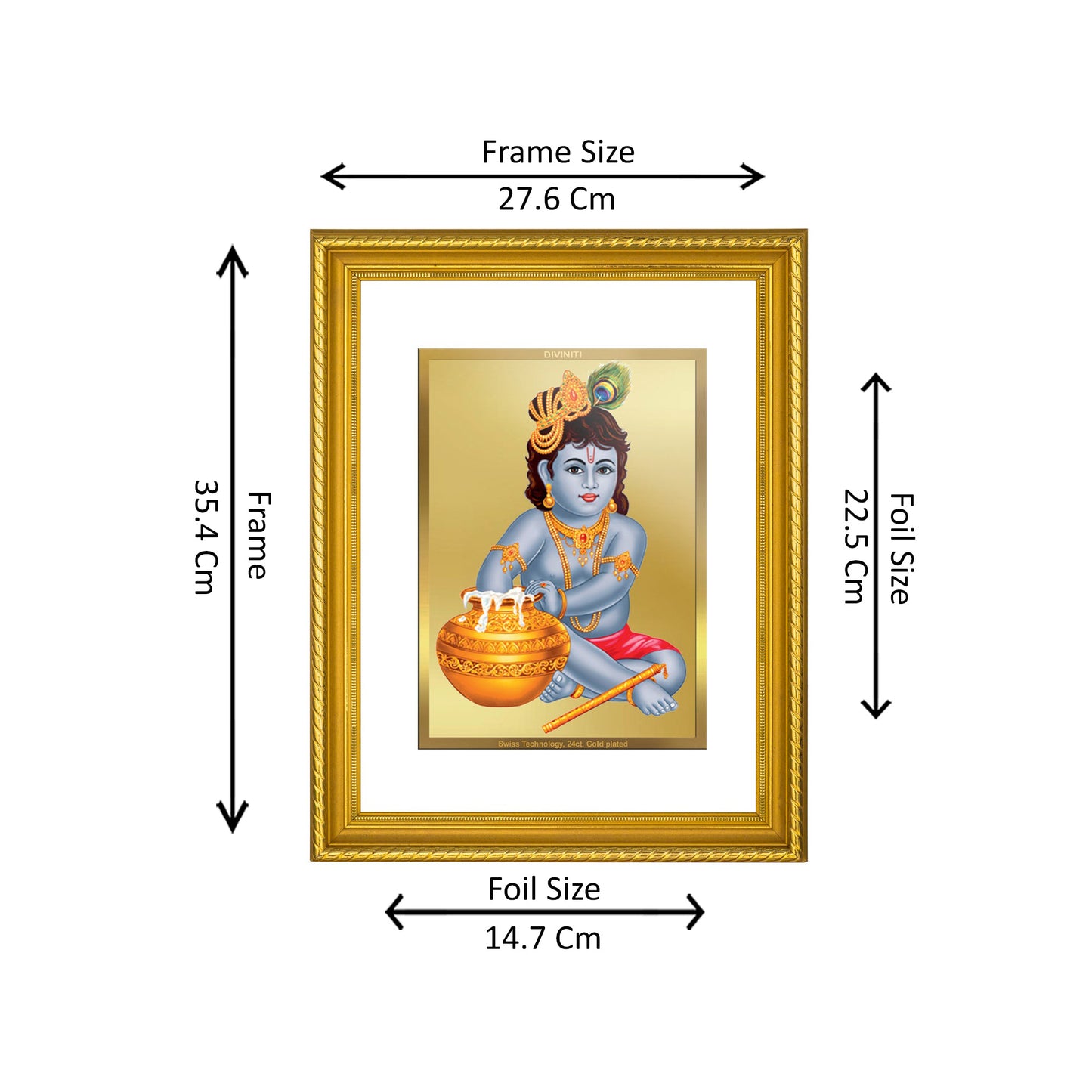 DIVINITI 24K Gold Plated Bal Gopal Wall Photo Frame for Home Decor, Wall Hanging, Table Top, Puja Room & Gift DG056S3 (27.6X35.4 CM)