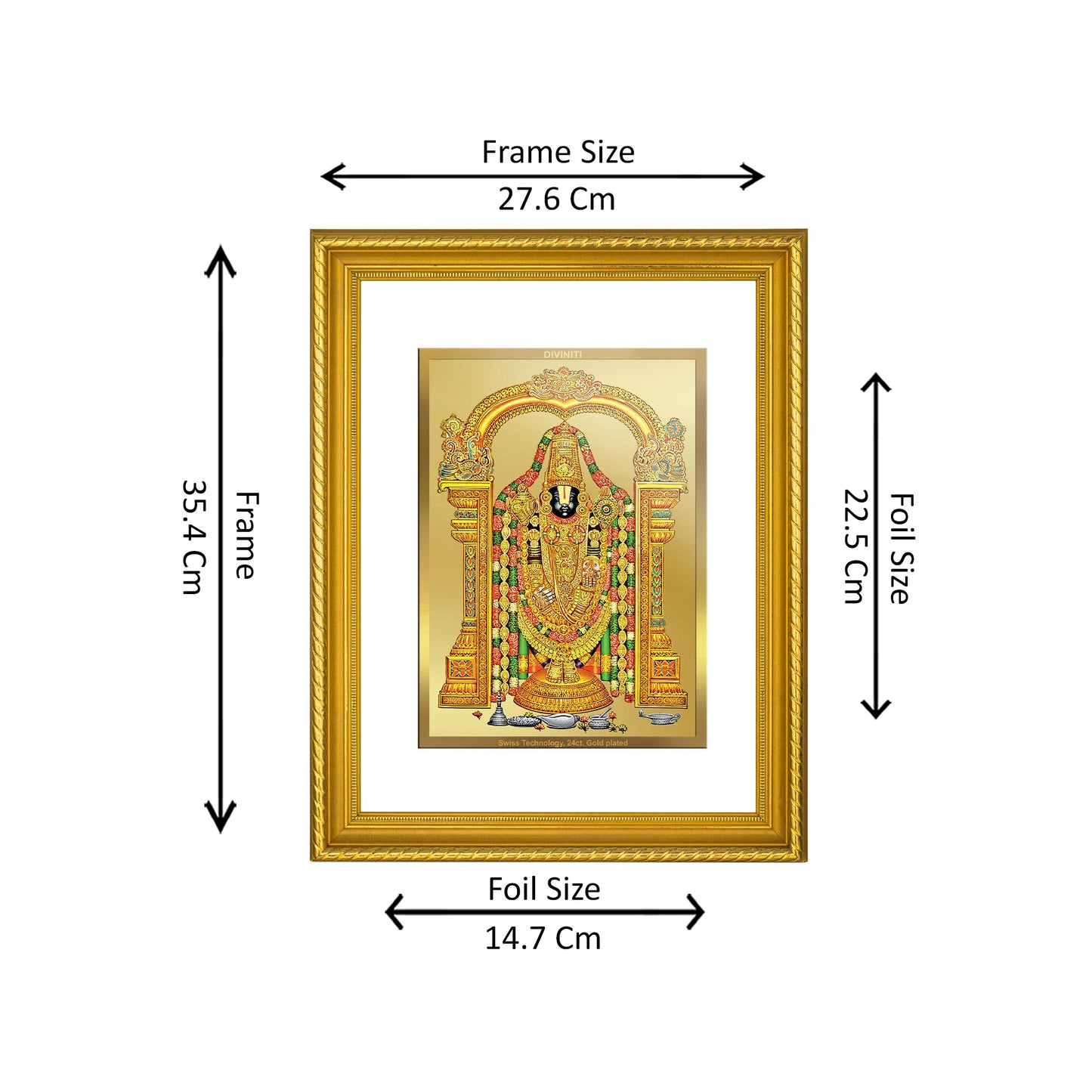 DIVINITI 24K Gold Plated Tirupati Balaji Wall Photo Frame for Home Decor, Wall Hanging, Table Top, Puja Room & Gift DG056S3 (27.6X35.4 CM)