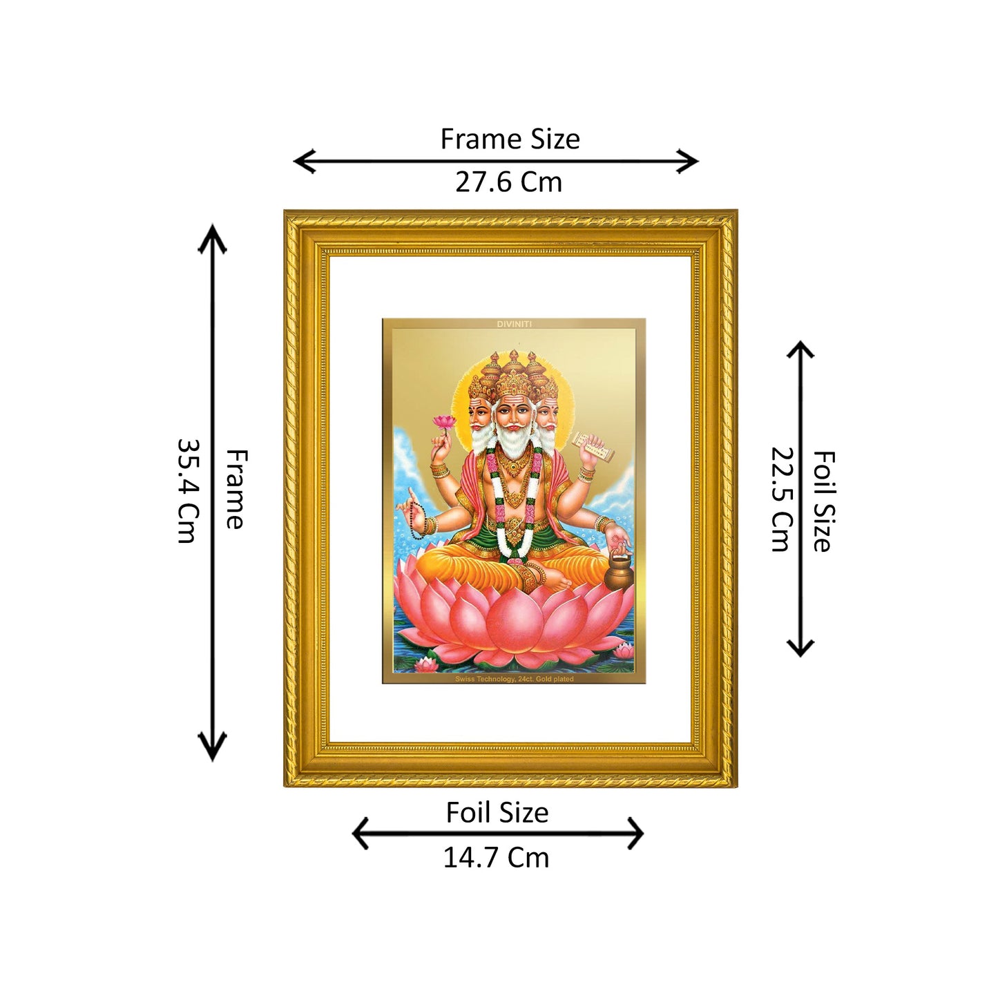 DIVINITI 24K Gold Plated Brahma Wall Photo Frame for Home Decor, Wall Hanging, Table Top, Puja Room & Gift DG056S3 (27.6X35.4 CM)