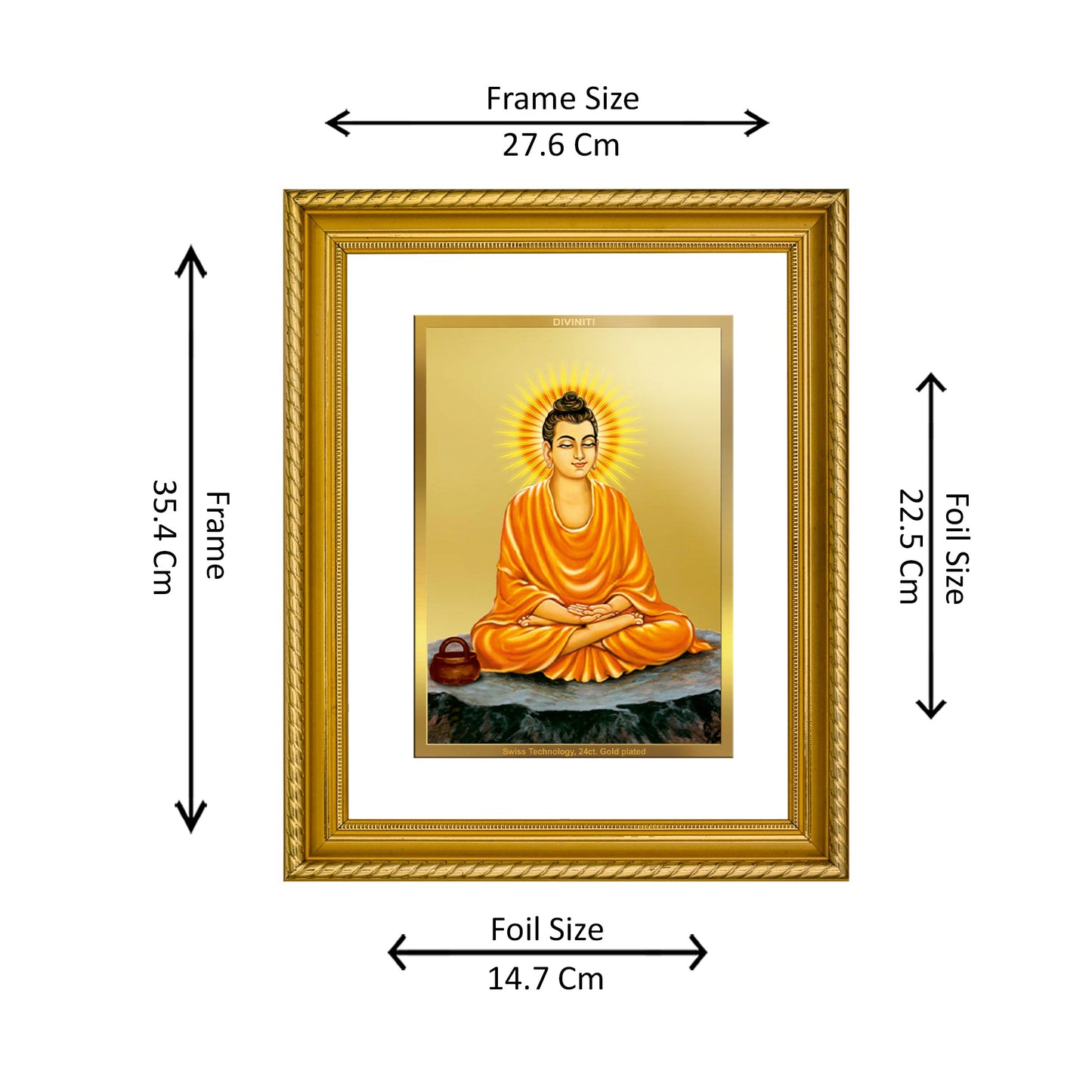 DIVINITI 24K Gold Plated Buddha Wall Photo Frame for Home Decor, Wall Hanging, Table Top, Puja Room & Gift DG056S3 (27.6X35.4 CM)