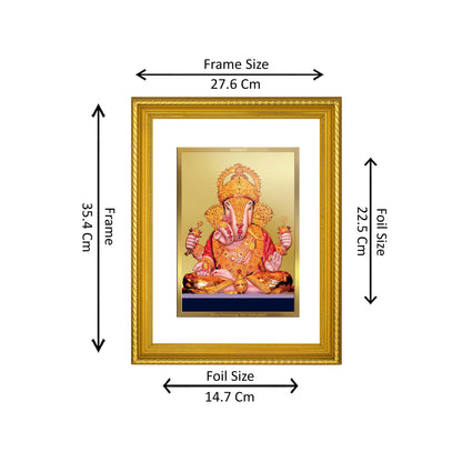 DIVINITI 24K Gold Plated Dagadu Ganesha Wall Photo Frame for Home Decor, Wall Hanging, Table Top, Puja Room & Gift DG056S3 (27.6X35.4 CM)