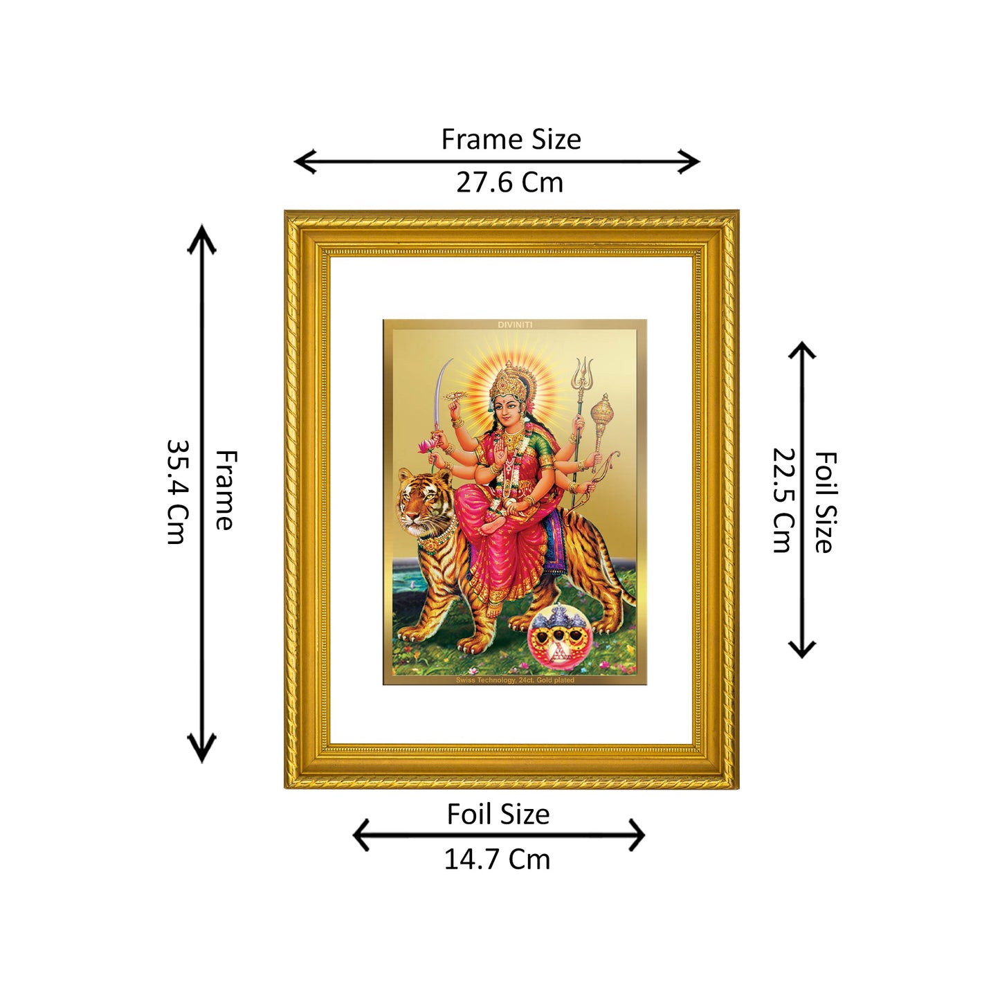 DIVINITI 24K Gold Plated Durga Wall Photo Frame for Home Decor, Wall Hanging, Table Top, Puja Room & Gift DG056S3 (27.6X35.4 CM)