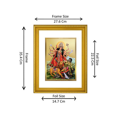 DIVINITI 24K Gold Plated Goddess Durga Wall Photo Frame for Home Decor, Wall Hanging, Table Top, Puja Room & Gift DG056S3 (27.6X35.4 CM)