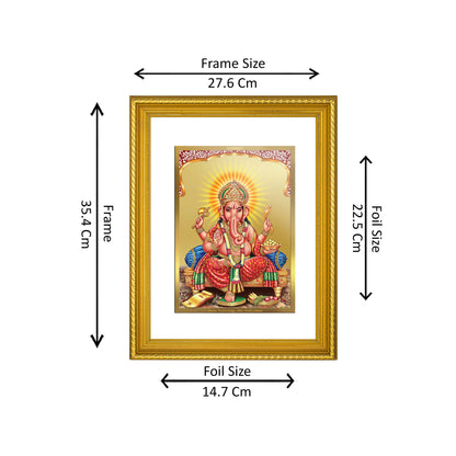 DIVINITI 24K Gold Plated Ganesha Wall Photo Frame for Home Decor, Wall Hanging, Table Top, Puja Room & Gift DG056S3 (27.6X35.4 CM)