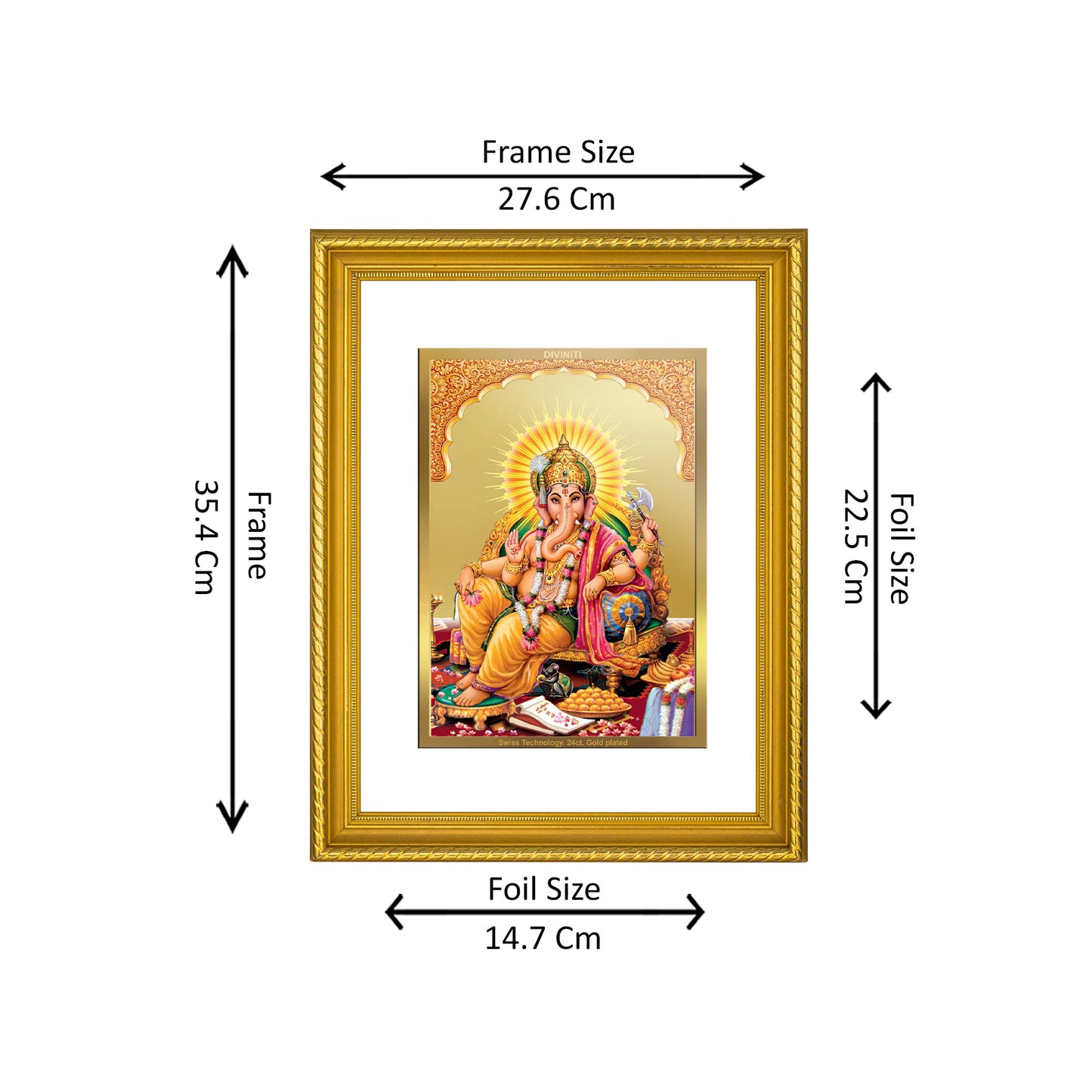 DIVINITI 24K Gold Plated Lord Ganesha Wall Photo Frame for Home Decor, Wall Hanging, Table Top, Puja Room & Gift DG056S3 (27.6X35.4 CM)