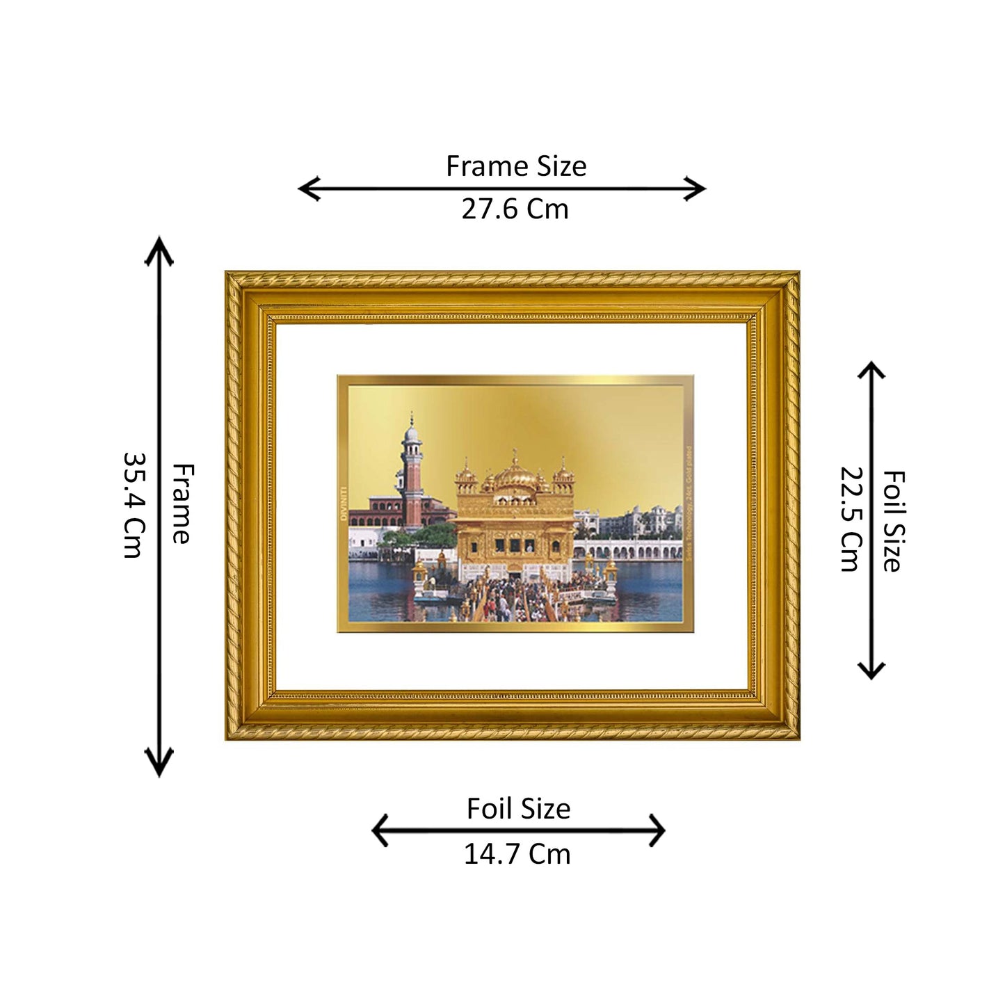 DIVINITI 24K Gold Plated Golden Temple Wall Photo Frame for Home Decor, Wall Hanging, Table Top, Puja Room & Gift DG056S3 (27.6X35.4 CM)