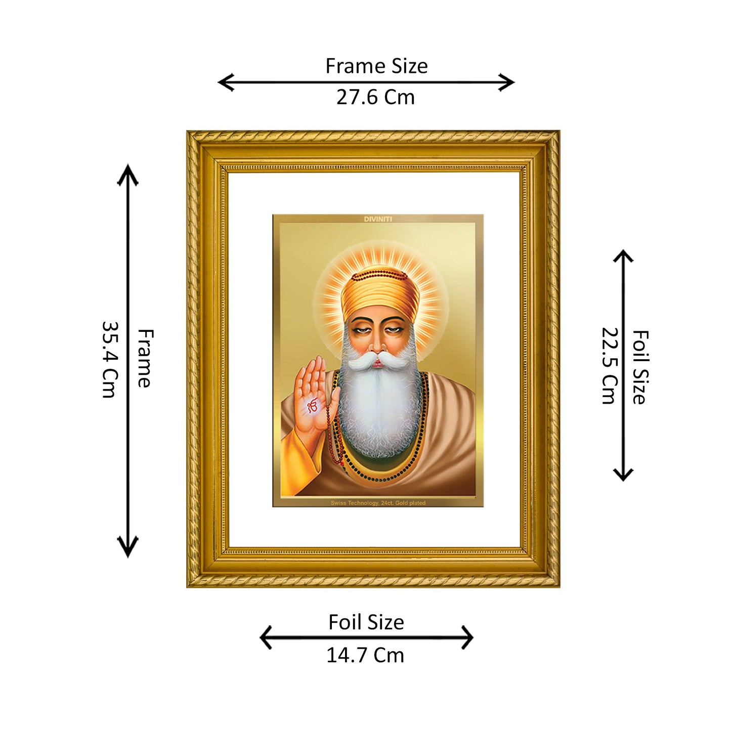 DIVINITI 24K Gold Plated Guru Nanak Wall Photo Frame for Home Decor, Wall Hanging, Table Top, Puja Room & Gift DG056S3 (27.6X35.4 CM)