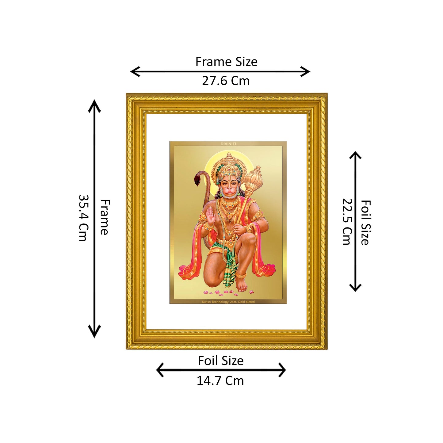 DIVINITI 24K Gold Plated Hanuman Wall Photo Frame for Home Decor, Wall Hanging, Table Top, Puja Room & Gift DG056S3 (27.6X35.4 CM)