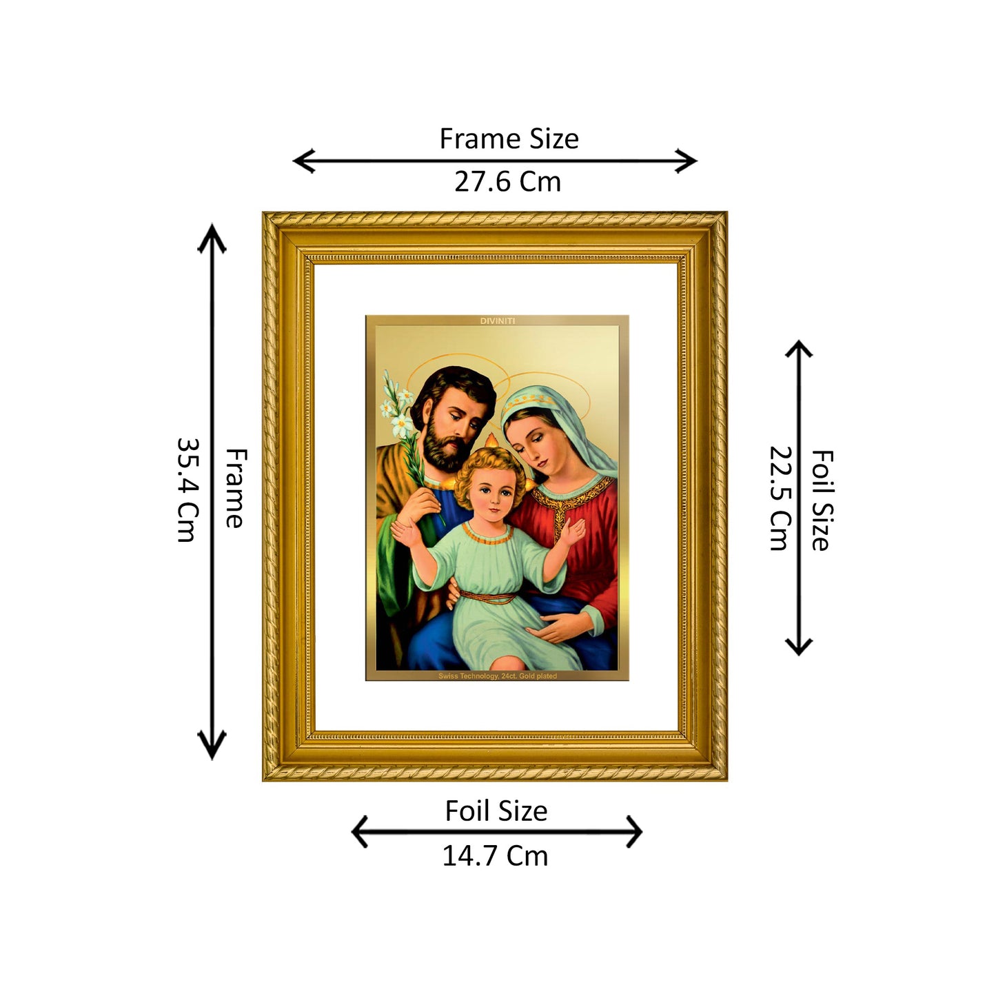 DIVINITI 24K Gold Plated Holy Family Wall Photo Frame for Home Decor, Wall Hanging, Table Top, Puja Room & Gift DG056S3 (27.6X35.4 CM)