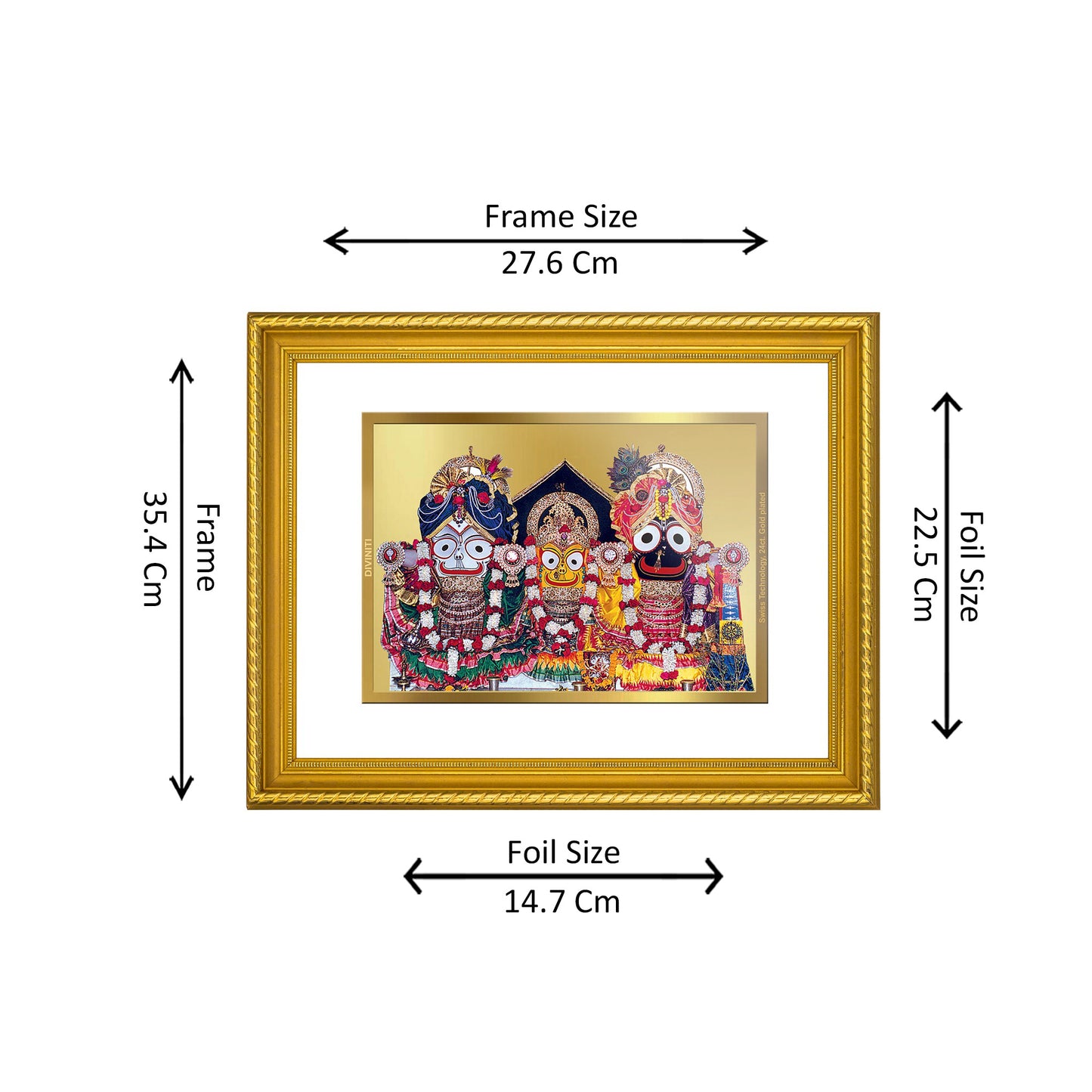 DIVINITI 24K Gold Plated Jagannath Wall Photo Frame for Home Decor, Wall Hanging, Table Top, Puja Room & Gift DG056S3 (27.6X35.4 CM)