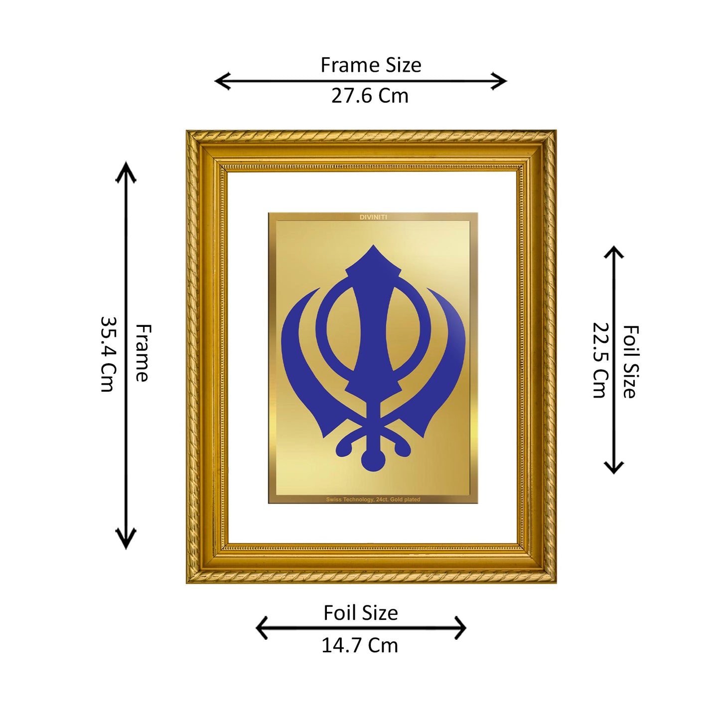 DIVINITI 24K Gold Plated Khanda Sahib Wall Photo Frame for Home Decor, Wall Hanging, Table Top, Puja Room & Gift DG056S3 (27.6X35.4 CM)