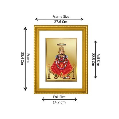 DIVINITI 24K Gold Plated Khatu Shyam with Garlands Wall Photo Frame for Home Decor, Wall Hanging, Table Top, Puja Room & Gift DG056S3 (27.6X35.4 CM)