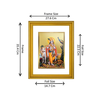 DIVINITI 24K Gold Plated Lord Krishna Wall Photo Frame for Home Decor, Wall Hanging, Table Top, Puja Room & Gift DG056S3 (27.6X35.4 CM)