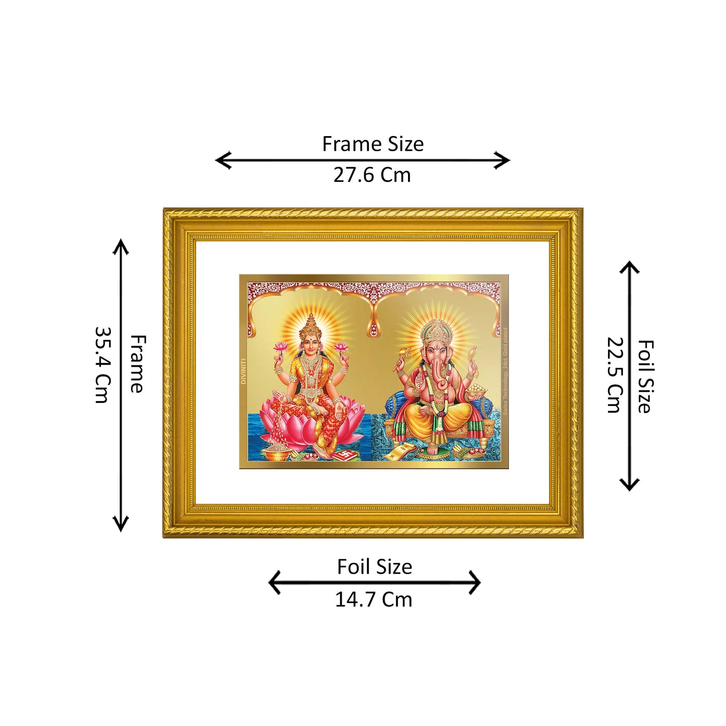 DIVINITI 24K Gold Plated Lakshmi & Ganesha Wall Photo Frame for Home Decor, Wall Hanging, Table Top, Puja Room & Gift DG056S3 (27.6X35.4 CM)