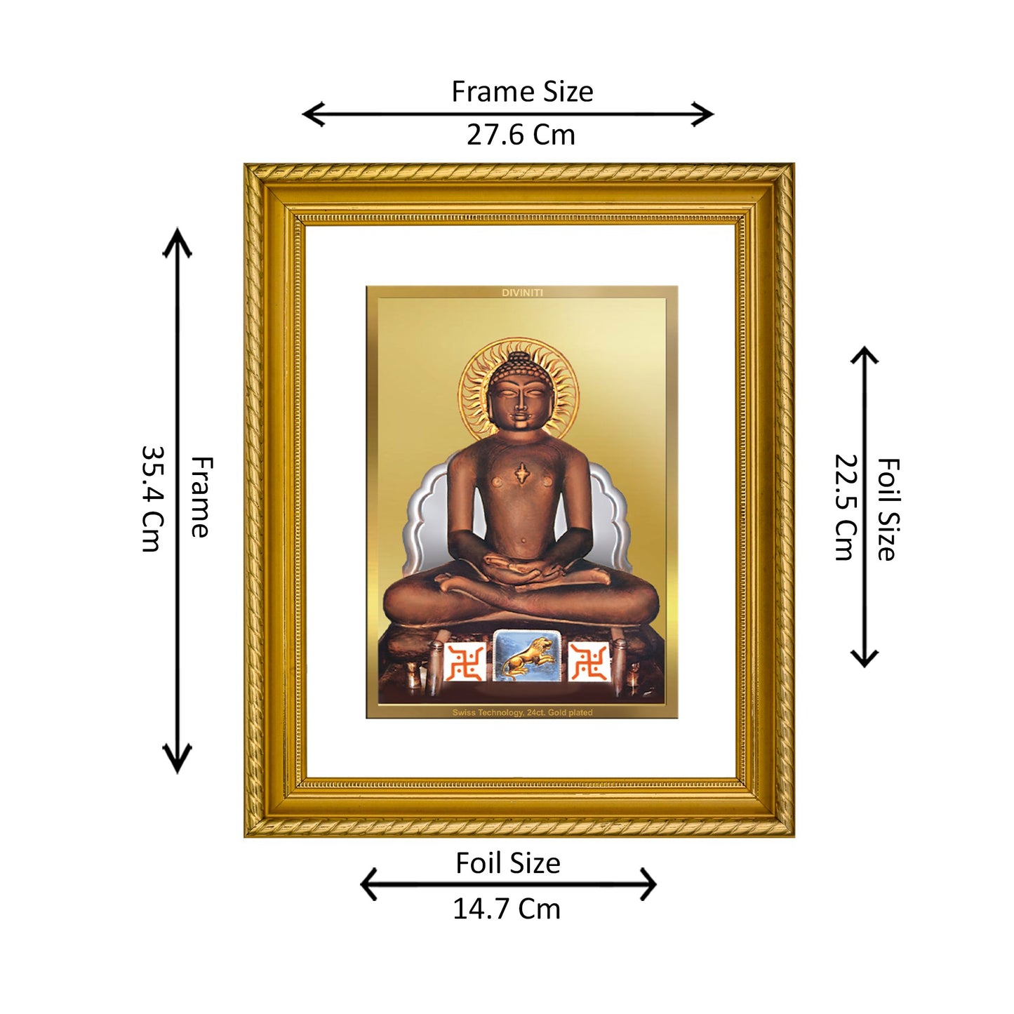 DIVINITI 24K Gold Plated Mahavira Wall Photo Frame for Home Decor, Wall Hanging, Table Top, Puja Room & Gift DG056S3 (27.6X35.4 CM)