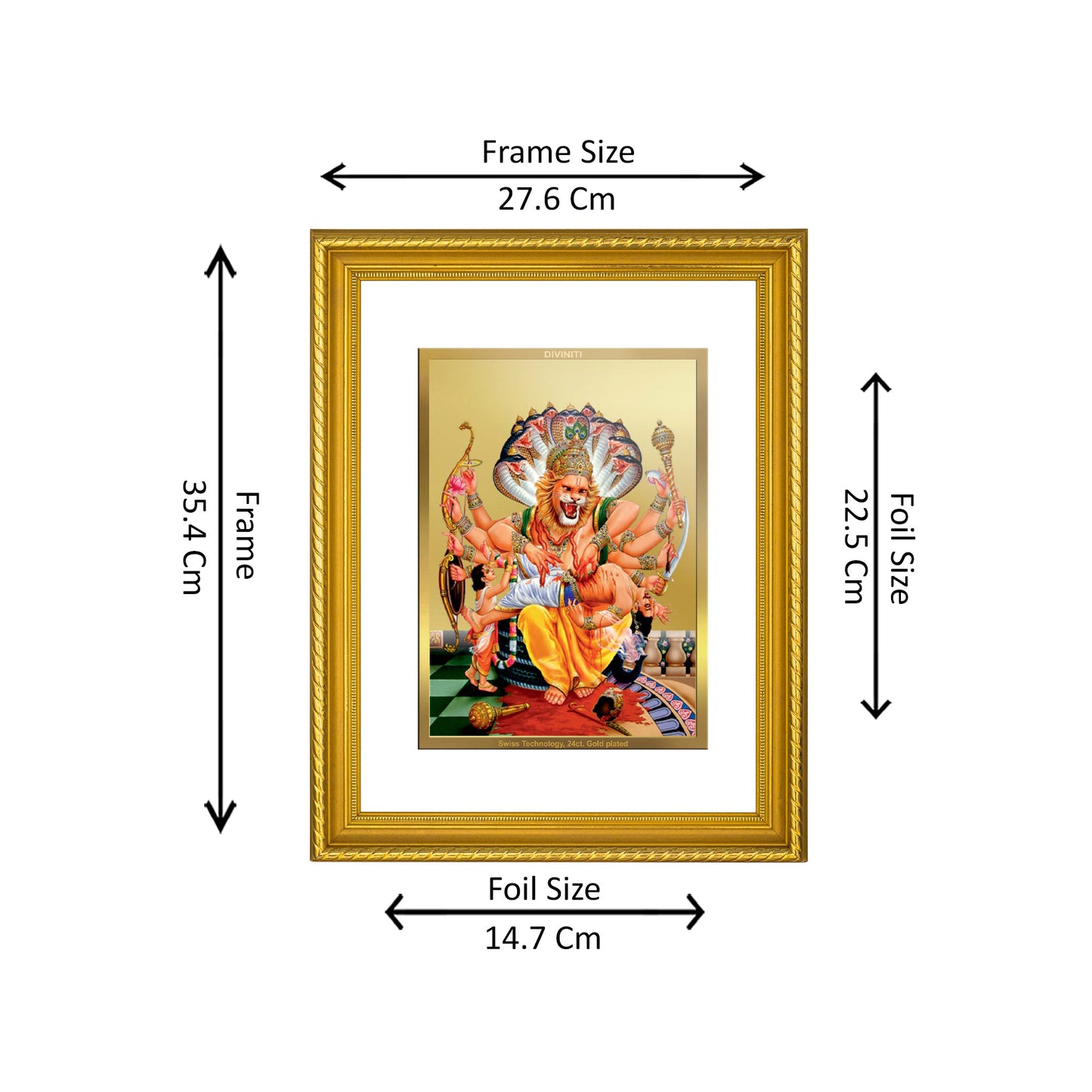 DIVINITI 24K Gold Plated Narasimha Wall Photo Frame for Home Decor, Wall Hanging, Table Top, Puja Room & Gift DG056S3 (27.6X35.4 CM)