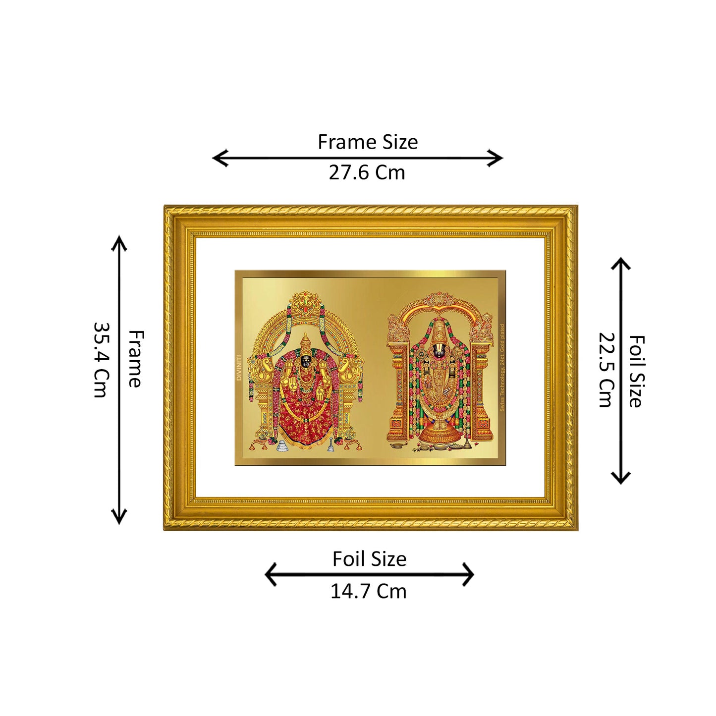 DIVINITI 24K Gold Plated Padmavati & Balaji Wall Photo Frame for Home Decor, Wall Hanging, Table Top, Puja Room & Gift DG056S3 (27.6X35.4 CM)