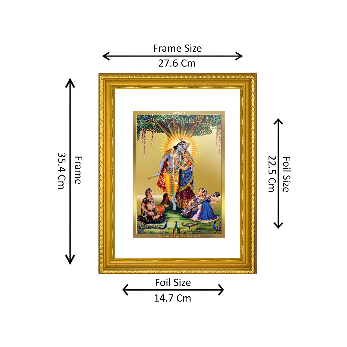 DIVINITI 24K Gold Plated Radha Krishna Wall Photo Frame for Home Decor, Wall Hanging, Table Top, Puja Room & Gift DG056S3 (27.6X35.4 CM)