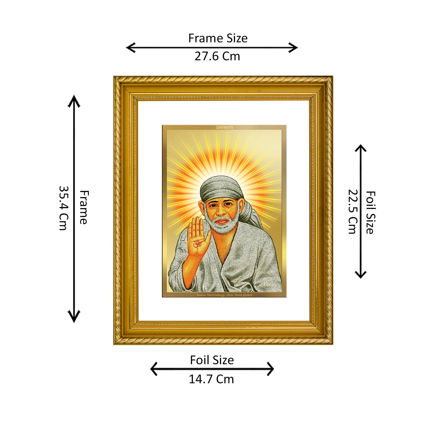 DIVINITI 24K Gold Plated Sai Baba Wall Photo Frame for Home Decor, Wall Hanging, Table Top, Puja Room & Gift DG056S3 (27.6X35.4 CM)