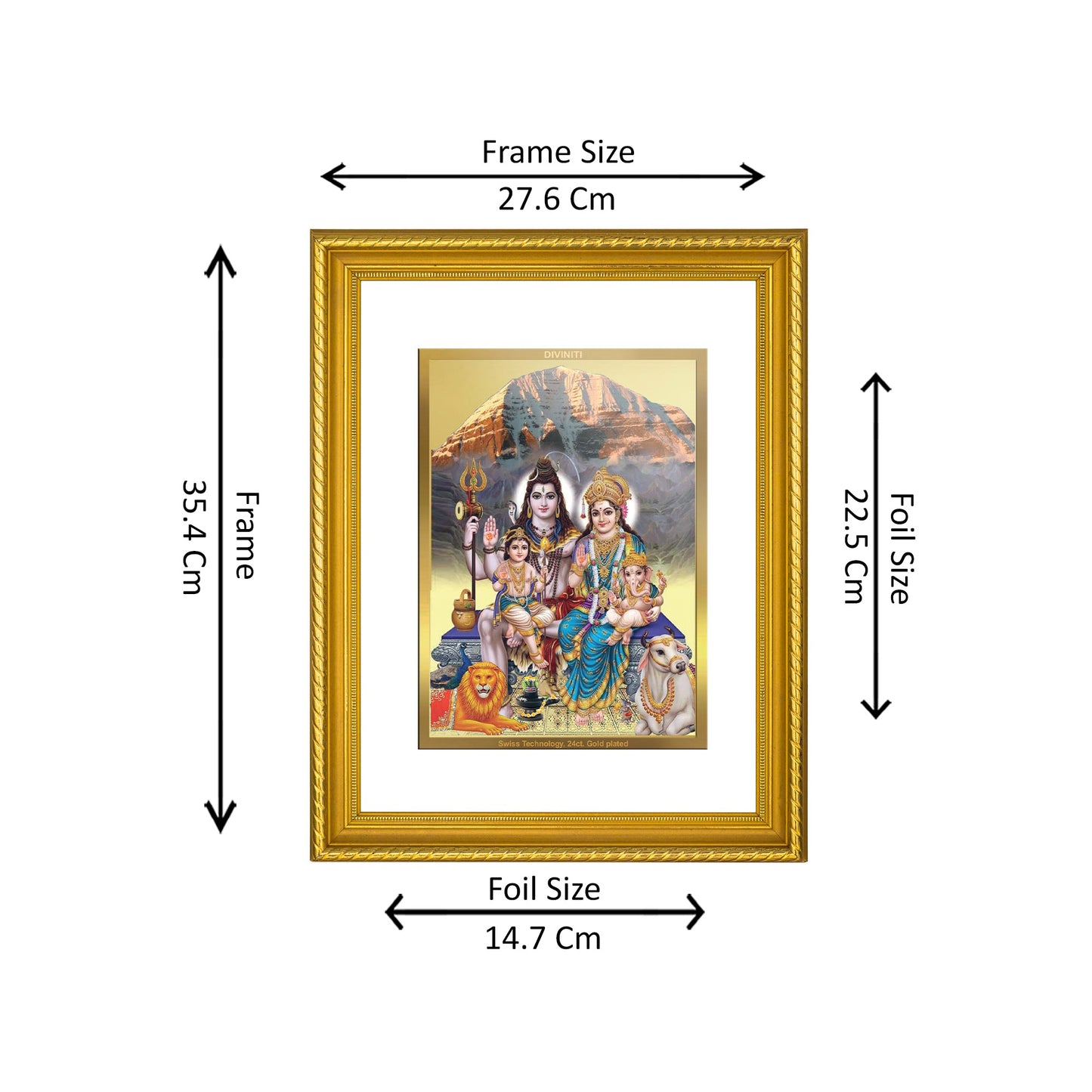 DIVINITI 24K Gold Plated Shiv Parivar Wall Photo Frame for Home Decor, Wall Hanging, Table Top, Puja Room & Gift DG056S3 (27.6X35.4 CM)