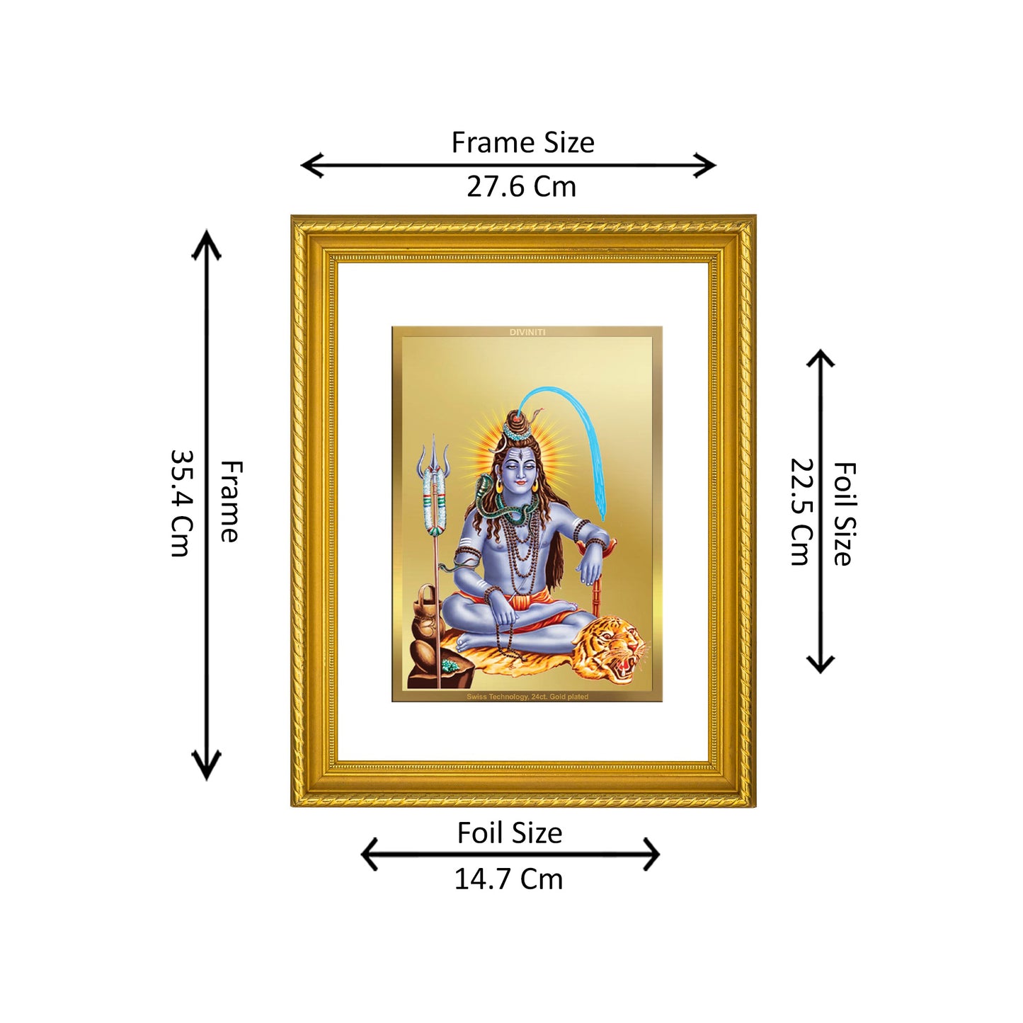 DIVINITI 24K Gold Plated Shiva Wall Photo Frame for Home Decor, Wall Hanging, Table Top, Puja Room & Gift DG056S3 (27.6X35.4 CM)