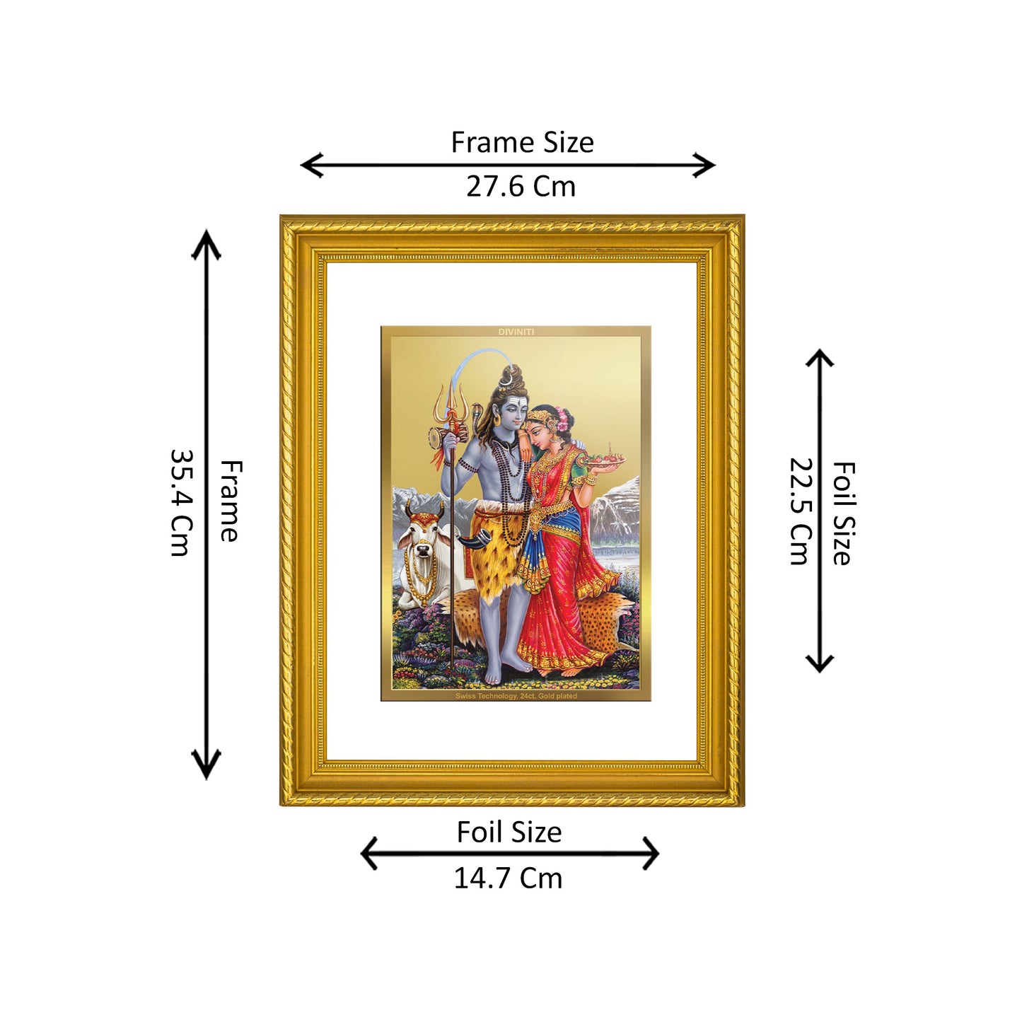 DIVINITI 24K Gold Plated Shiva Parvati Wall Photo Frame for Home Decor, Wall Hanging, Table Top, Puja Room & Gift DG056S3 (27.6X35.4 CM)