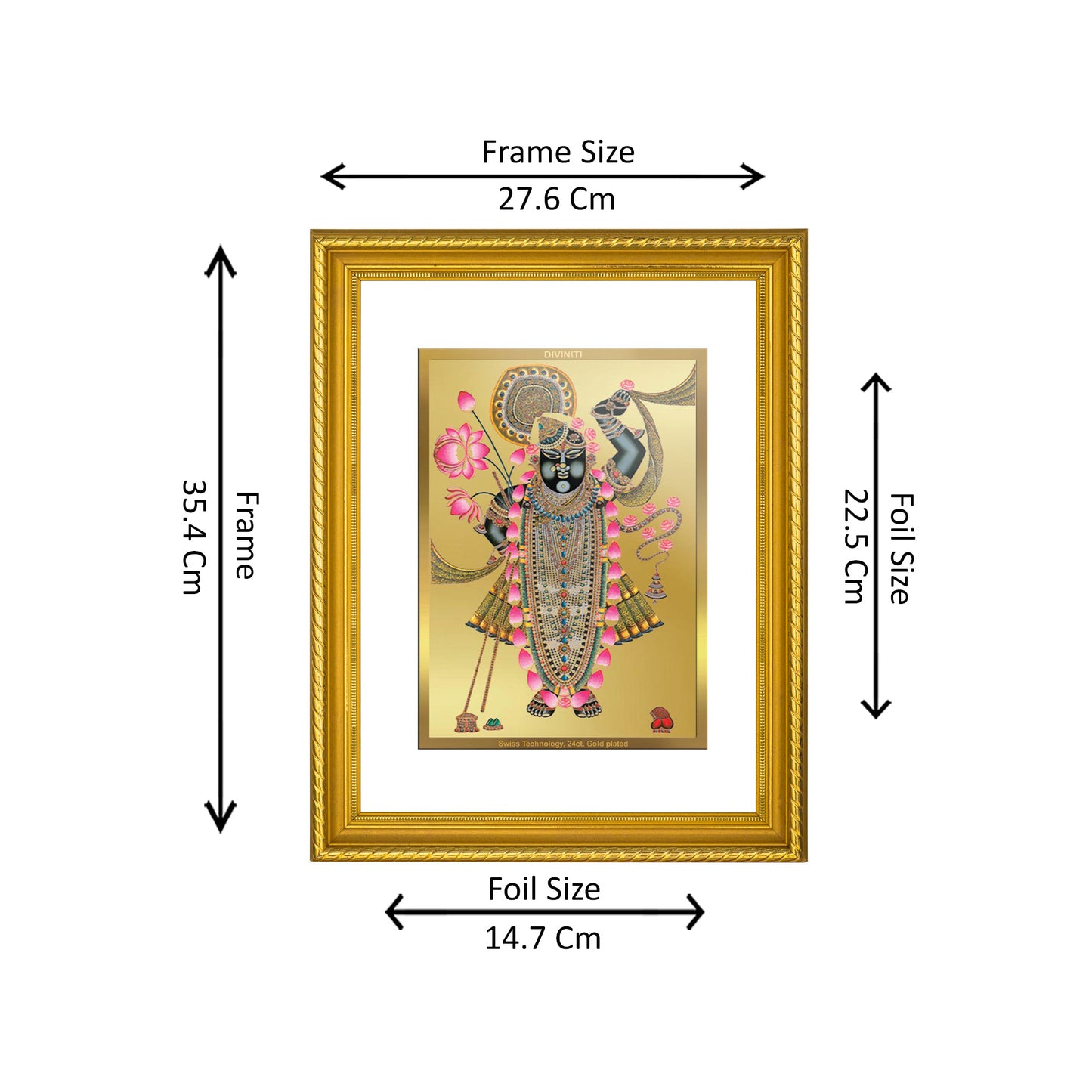 DIVINITI 24K Gold Plated Shrinathji Wall Photo Frame for Home Decor, Wall Hanging, Table Top, Puja Room & Gift DG056S3 (27.6X35.4 CM)