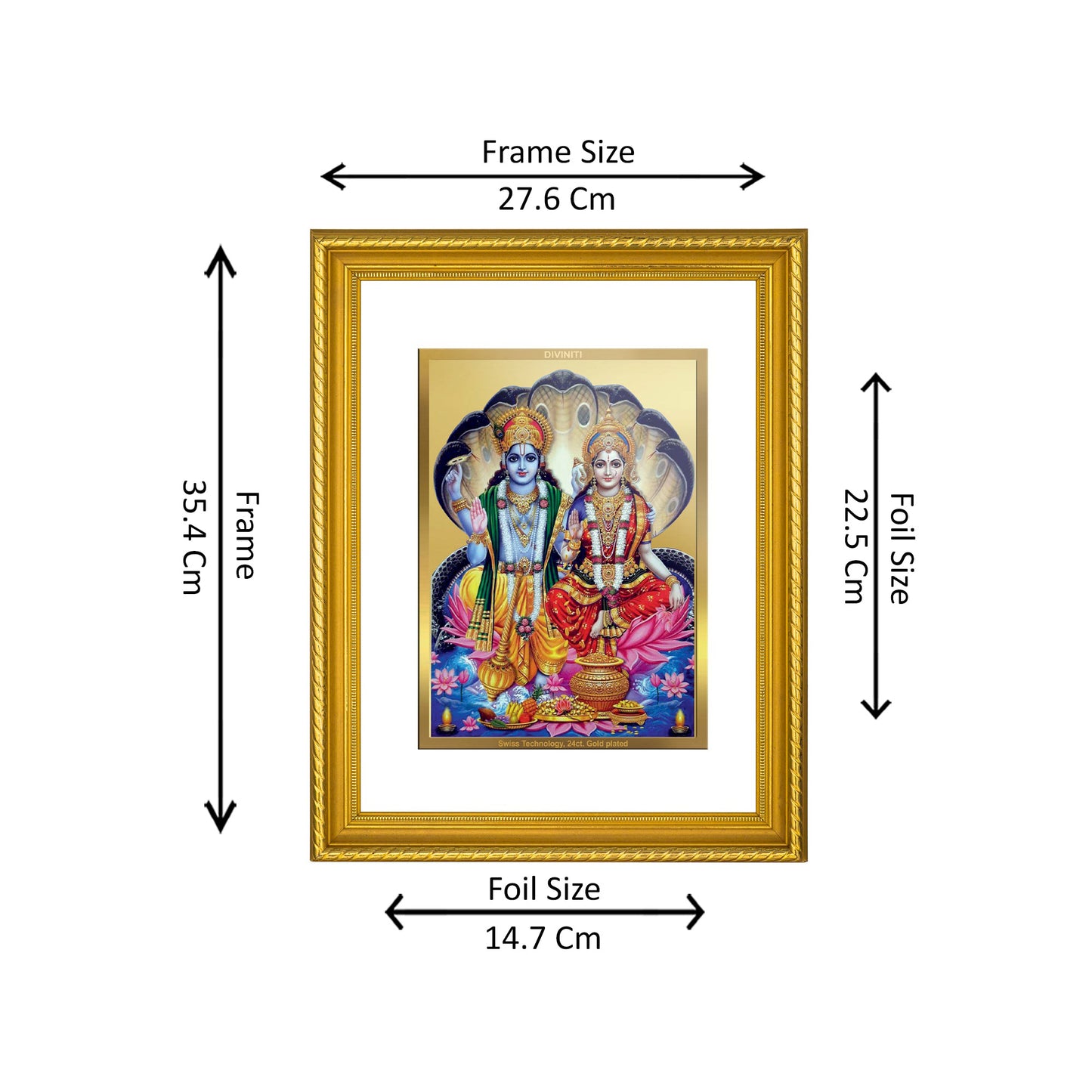 DIVINITI 24K Gold Plated Vishnu Lakshmi Wall Photo Frame for Home Decor, Wall Hanging, Table Top, Puja Room & Gift DG056S3 (27.6X35.4 CM)