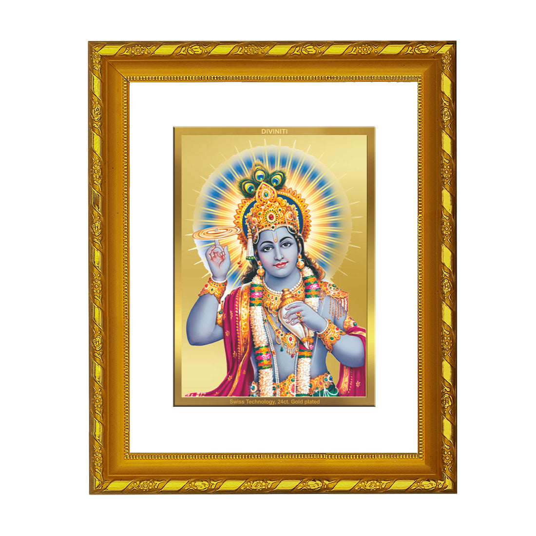 DIVINITI 24K Gold Plated Lord Vishnu Wooden Exquisite Photo Frame Idol for Home Decor, Puja Room, Table Top, Wall Hanging, Workshop, Luxurious Gift | DG103 Size 2 (22.6x18.4 CM)