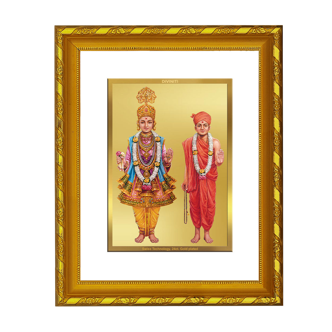 DIVINITI 24K Gold Plated Swami Narayan Wooden Modern Photo Frame Idol for Wall Hanging, Workshop, Table Top, Home Decor, Luxury Gift | DG103 Size 2 (22.6x18.4 CM)