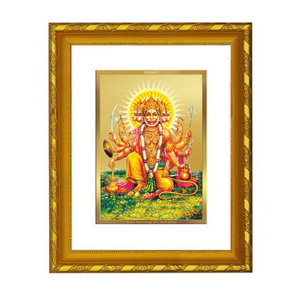 DIVINITI 24K Gold Plated Panchmukhi Hanuman Wooden Classic Photo Frame Idol for Home Decor, Puja Room, Table Top, Wall Hanging, Workshop, Luxurious Gift | DG103 Size 2 (22.6x18.4 CM)