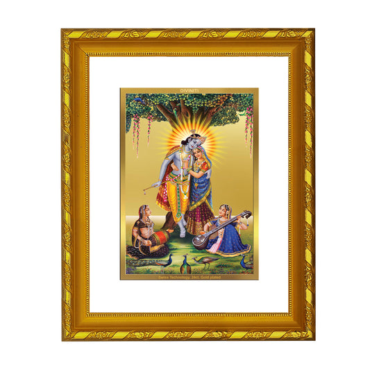 DIVINITI 24K Gold Plated Radha Krishna Wooden Religious Photo Frame Idol for Home & Office Decor, Wall Hanging, Workshop, Table Top, Gift | DG103 Size 2 (22.6x18.4 CM)