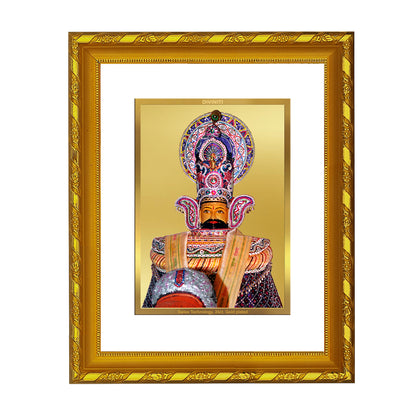 DIVINITI 24K Gold Plated Khatu Shyam Photo Frame Idol for Home Decor, Table Top, Wall Hanging, Workshop, Gift|DG103 Size 2 (22.6x18.4 CM)