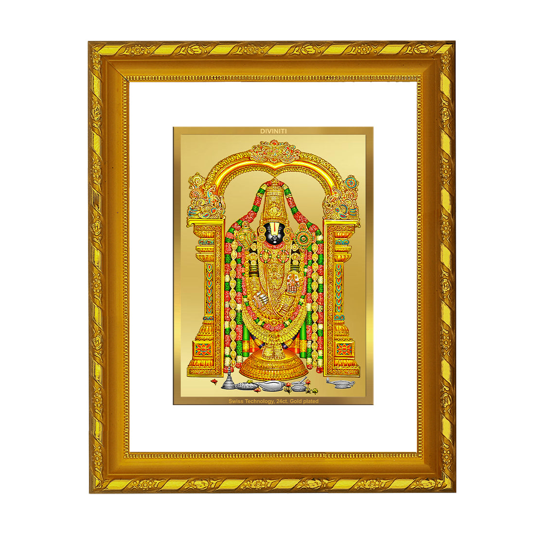 DIVINITI 24K Gold Plated Tirupati Balaji Wooden Luxurious Photo Frame Idol for Home Wall Decor, Workshop, Table Top, Premium Gift | DG103 Size 2 (22.6x18.4 CM)