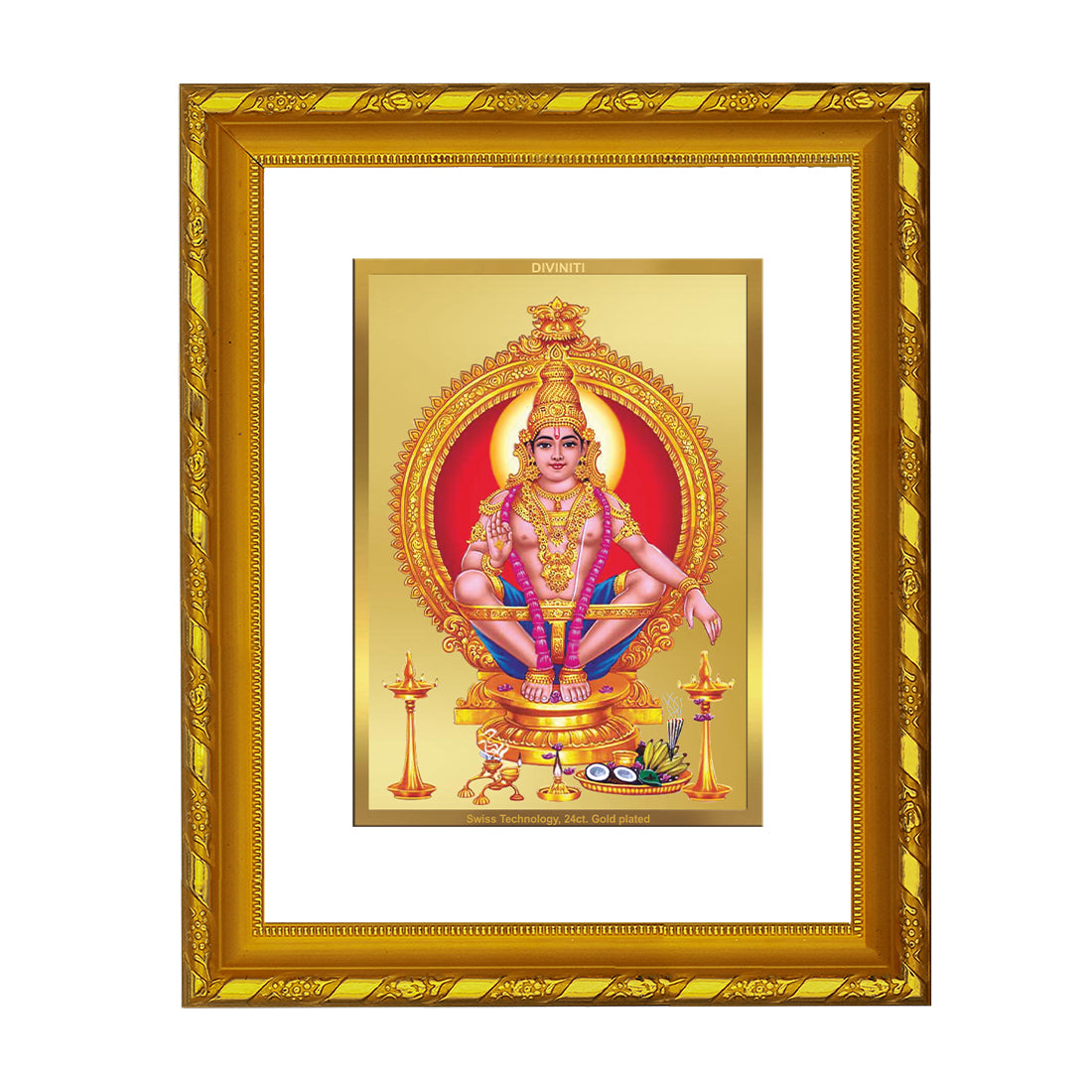 DIVINITI 24K Gold Plated Ayyappan Wooden Modern Photo Frame Idol for Puja Room, Home Wall Decor, Workshop, Table Top, Premium Gift | DG103 Size 2 (22.6x18.4 CM)