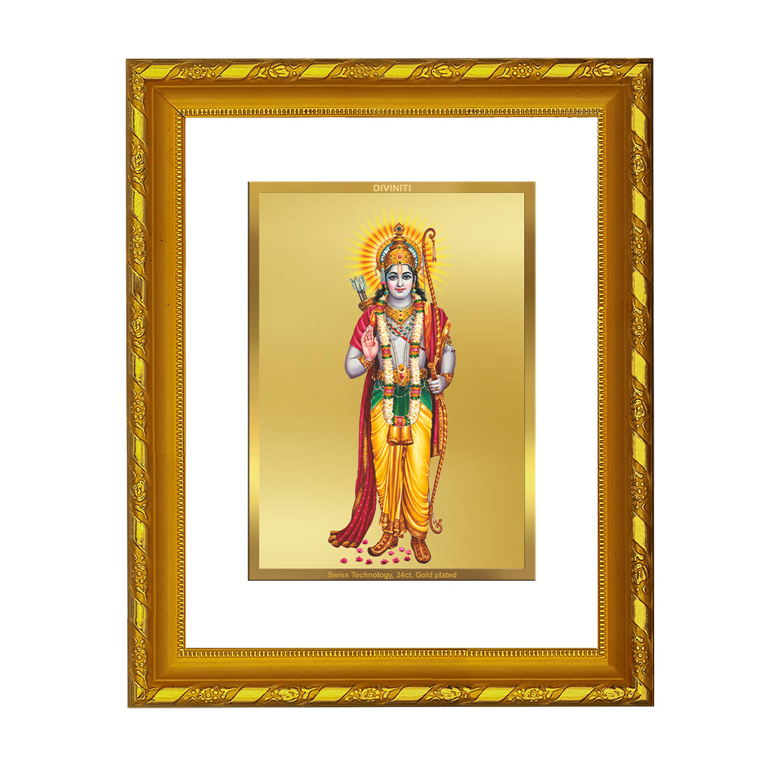 DIVINITI 24K Gold Plated Lord Shri Ram Wooden Premium Photo Frame Idol for Puja Room, Home Wall Decor, Workshop, Table Top, Premium Gift | DG103 Size 2 (22.6x18.4 CM)