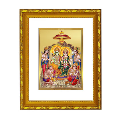 DIVINITI 24K Gold Plated Shri Ram Darbar Wooden Elegant Photo Frame Idol for Wall Hanging, Workshop, Table Top, Home Decor, Luxury Gift | DG103 Size 2 (22.6x18.4 CM)