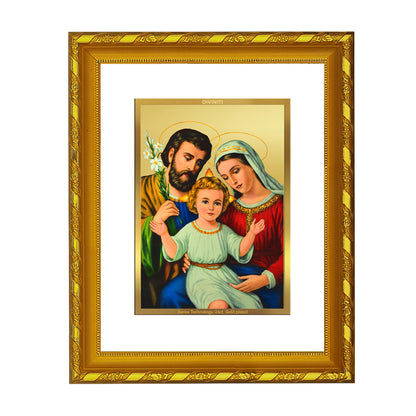 DIVINITI 24K Gold Plated Holy Family Wooden Classic Photo Frame Idol for Home Decor, Puja Room, Table Top, Wall Hanging, Workshop, Luxurious Gift | DG103 Size 2 (22.6x18.4 CM)