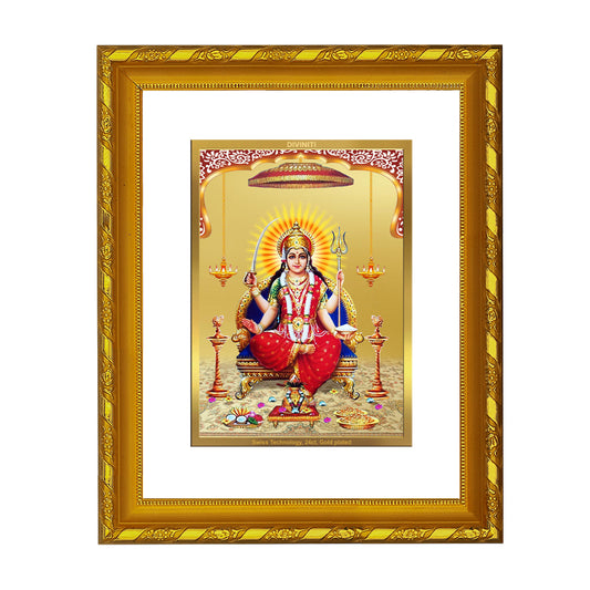 DIVINITI 24K Gold Plated Santoshi Mata Wooden Photo Frame Idol for Home Decor, Table Top, Wall Hanging, Workshop, Premium Gift | DG103 Size 2 (22.6x18.4 CM)